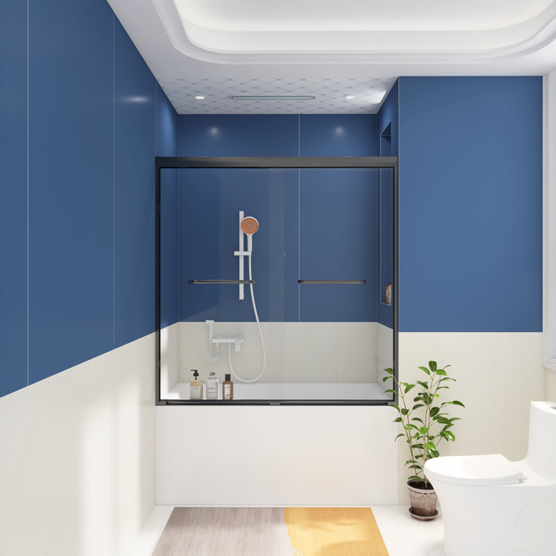 Porte de baignoire à double cadre coulissante en frêne gris l 56 à 60 po x H 60 po, Étain
