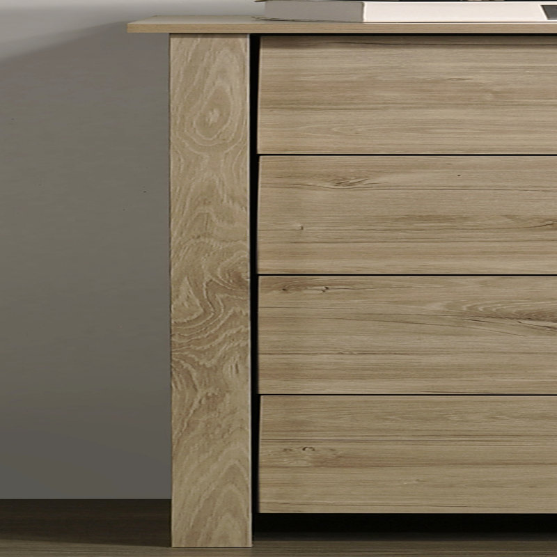 32"W Light Oak Finish 4-Drawer Chest With Black Handles, Light Oak