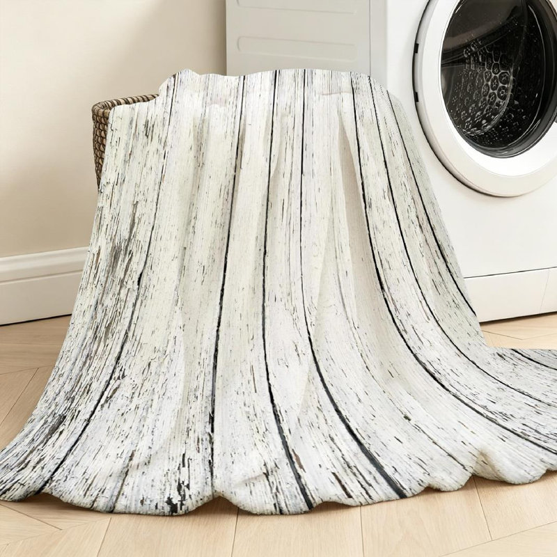 Jeté en molleton noir ultra doux en flanelle et imprimé blanc d'un côté patiné, Throw 50" x 60"