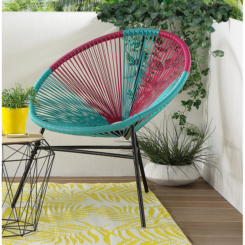Broseley Wicker Outdoor Lounge Chair, Black/Blue/Pink