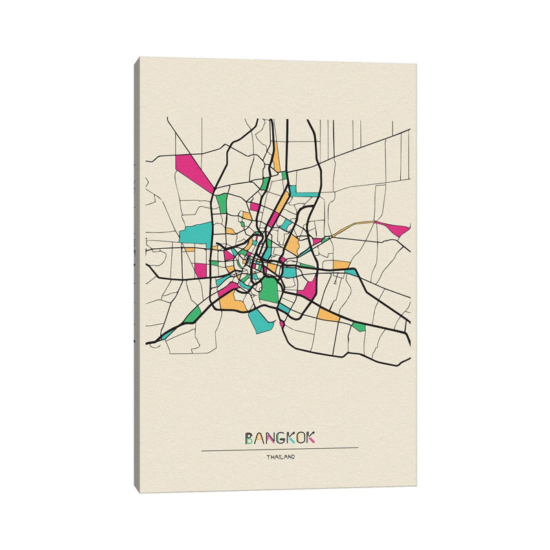 Bangkok, Thailand Map by Ayse Deniz Akerman - Print on Canvas, 101.6 cm H x 66.04 cm W x 1.91 cm D, Wrapped Canvas