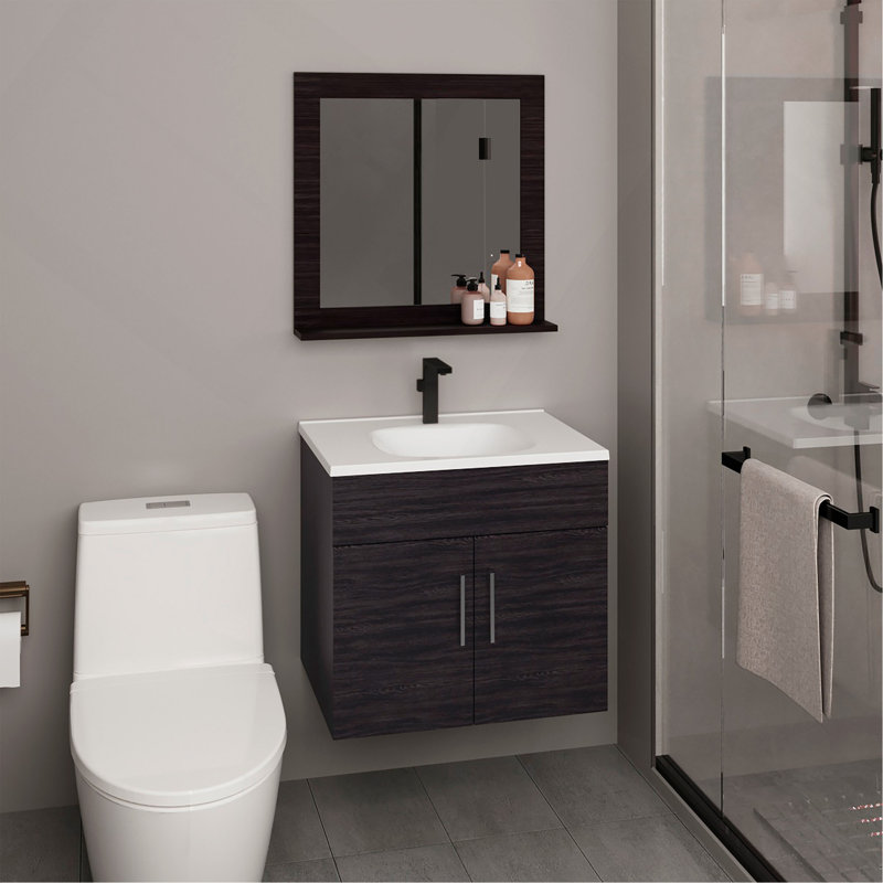 Armoire de salle de bain avec miroir et deux tablettes intérieures, rangement mural noir, Black