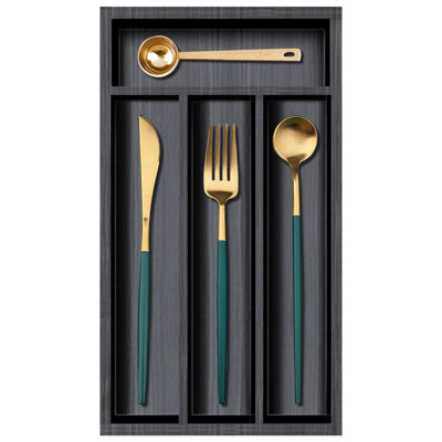 Silverware Organizer Narrow Wooden Cutlery Tray 12"X6.7" Spoon Kitchen Utensil Holder For Drawer Divider Bamboo Cutlery Drawer Organizers Storage Black