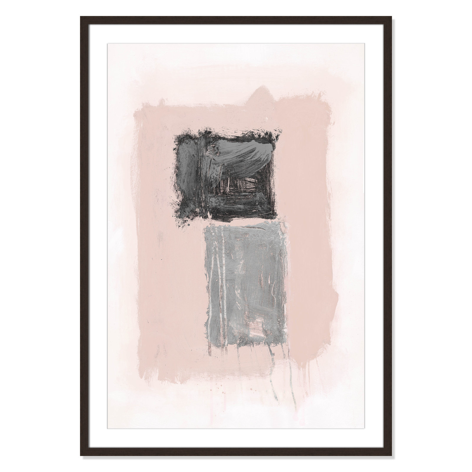 Pink, Black and Silver Shimmer II Print, 41.5" H x 29.5" W x 1.25" D, Walnut Matted Picture Framed
