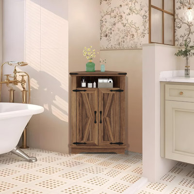 Small Corner Cabinet With Barn Doors, Adjustable Shelf, Farmhouse Bathroom Table With Storage by Gracie Oaks