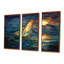 Voilier sur des vagues turquoise sous la pleine lune blanche - ensemble d'art mural plage et océan-108455234-108455235