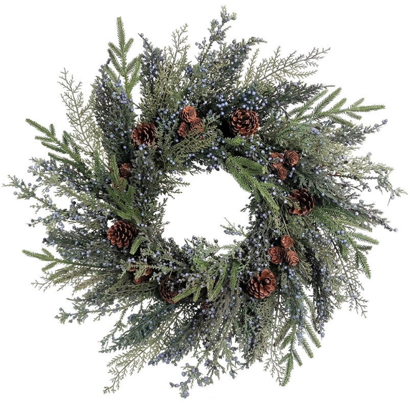 Couronne de verdure non éclairée de 61 cm (24 pouces) avec baies de genévrier et cyprès
