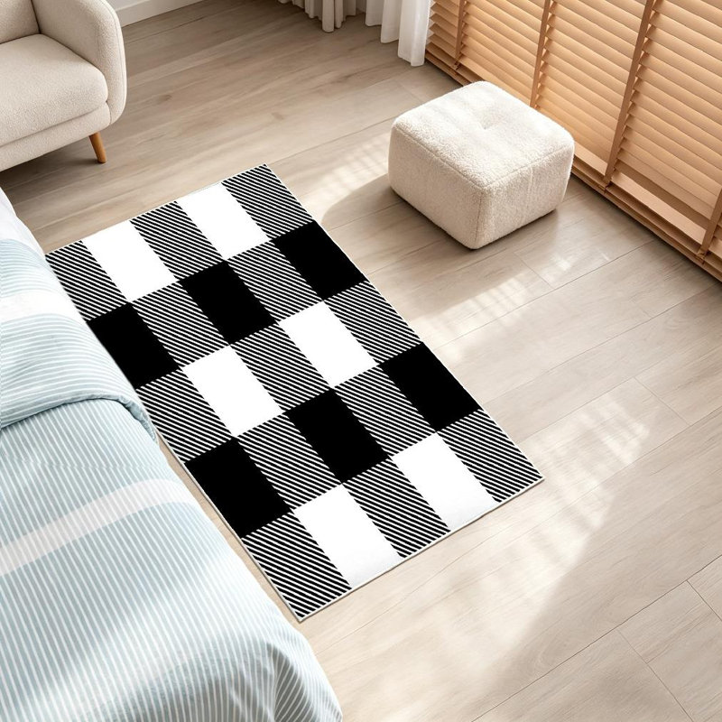 Tapis blanc à rayures à carreaux lavables à la machine, Rectangle 32 po x 47 po