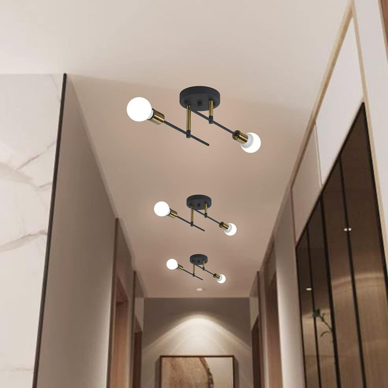 Semi Flush Mount, Black + Glod, included