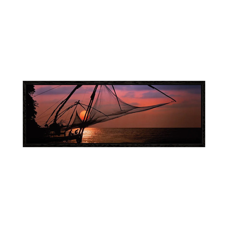 Fishing Nets Cochin India by Panoramic Images - Print on Canvas, Black Framed, 30.48 cm H x 91.44 cm W