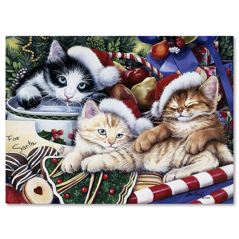« meowy christmas 2 », reproduction d’impression sur toile tendue, H 14 po x l 19 po x P 2 po