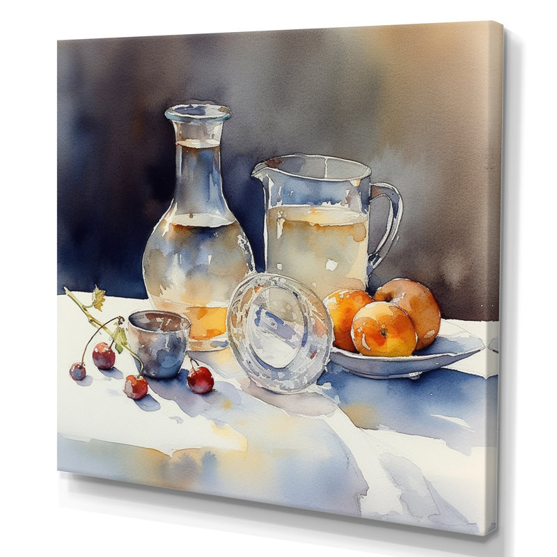 Simple Nature morte fruits et pichets III - art mural sur toile de cuisine, H 16 po x l 16 po x P 1 po