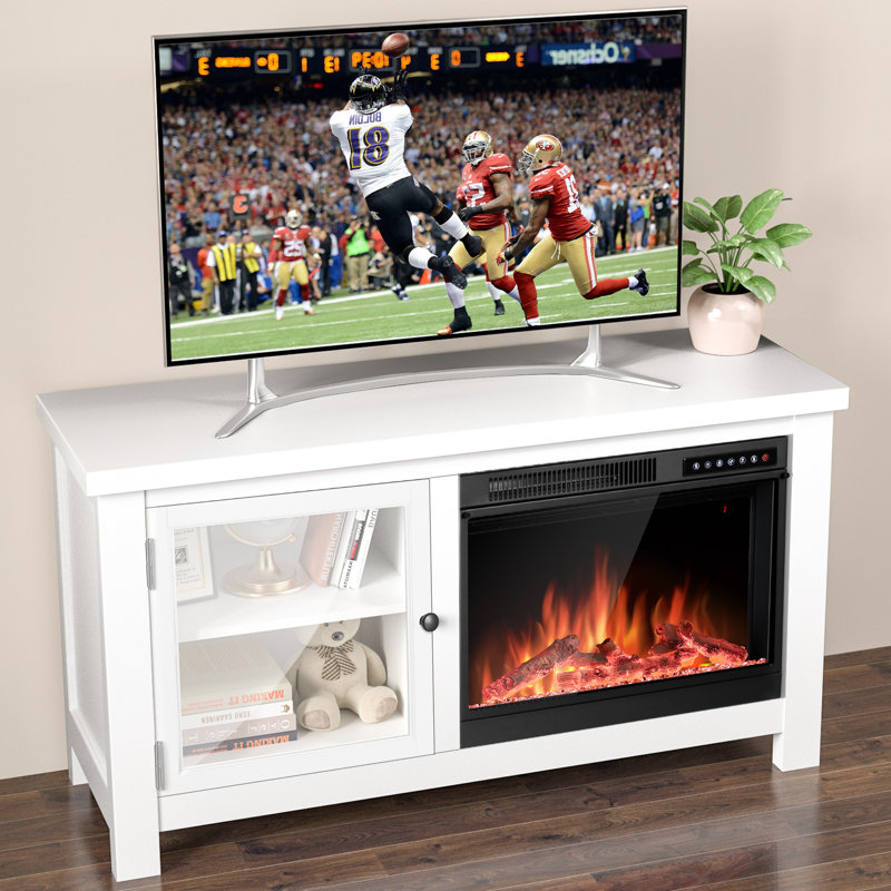 47" Fireplace TV Stand with Electric Fireplace Insert, Realistic LED Flame Effects, Color-Changing Crystal Ember Bed & Remote Control