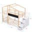 Lit superposé simple au-dessus d'un lit simple avec fenêtres de toit, tableau noir et échelle de rangement, peu encombrant, conception silencieuse, blanc et naturel-1250293008