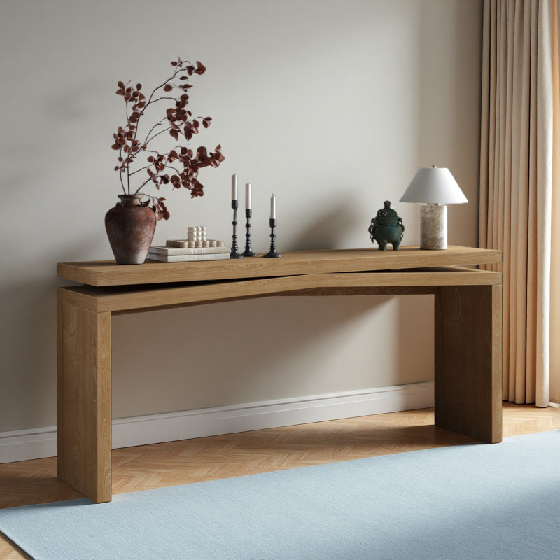 Console en placage de bois massif de 64,96 pouces, longue table d'entrée pour le salon, couloir, derrière le canapé