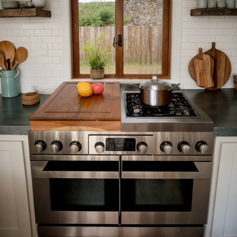 2 pièces de couvertures de poêle à nouilles en bois avec poignées, panneau de couverture en bois pour cuisinière à gaz et dessus de cuisinière électrique, couvercle d'évier de cuisine pour comptoir, acacia