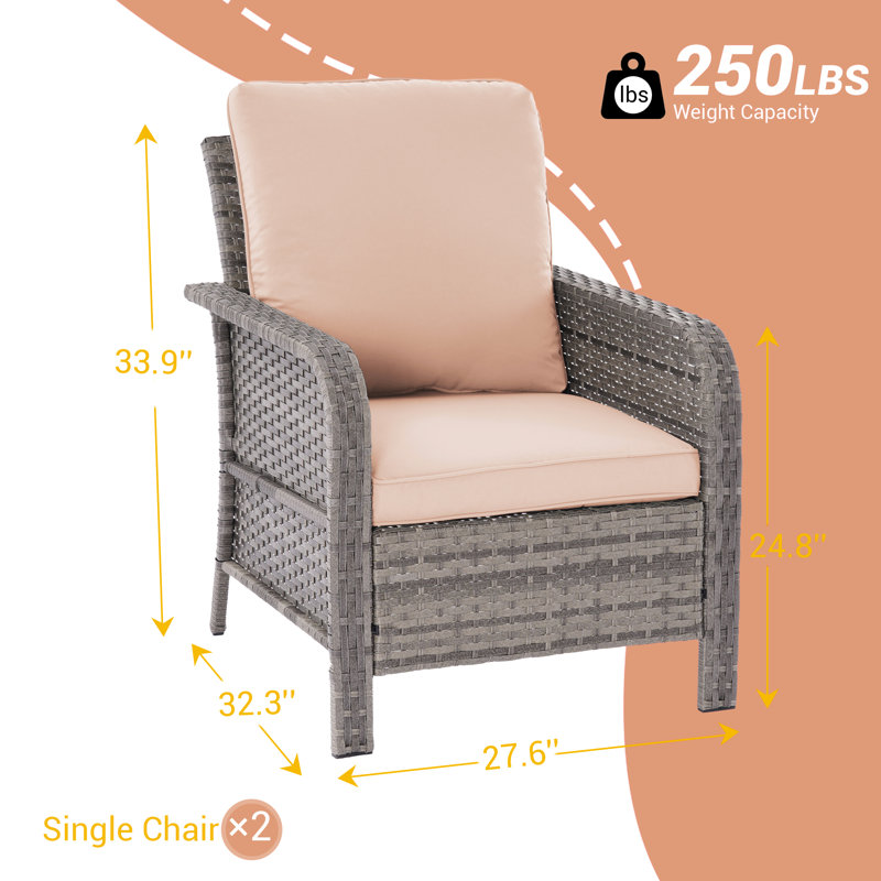 Ensemble de chaises de patio 2 pièces, ensemble de chaises en osier avec coussins épais, Sable