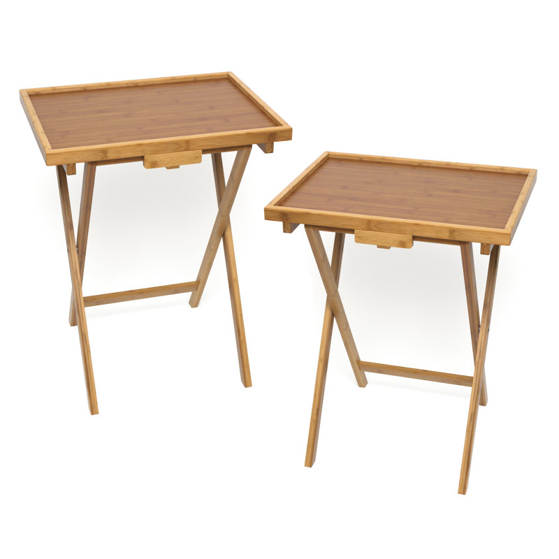 Bamboo Lipped Snack Tables, Set Of 2
