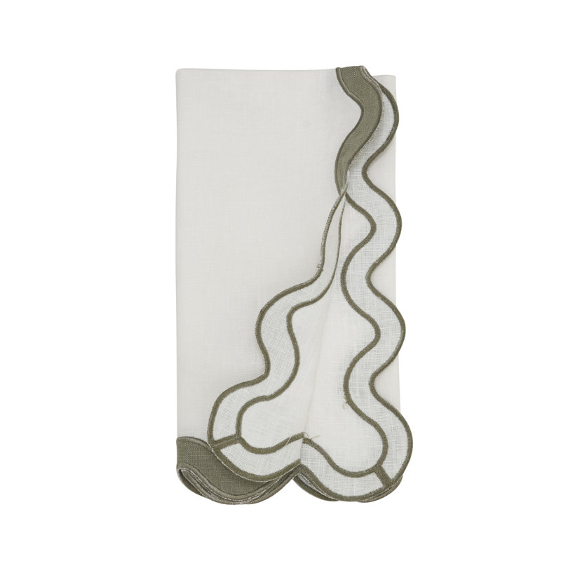 100% Linen Soft Hue Scallop Napkin (Set of 4), Green
