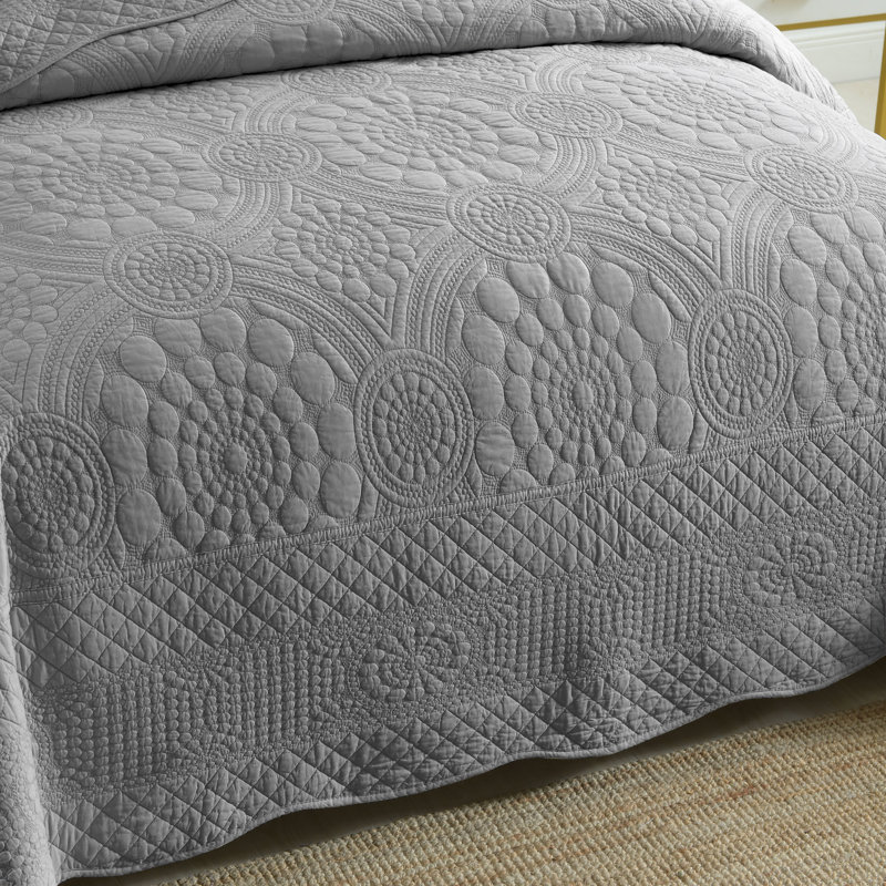Light Grey Cotton Queen Oversized Quilt Bedspread Set