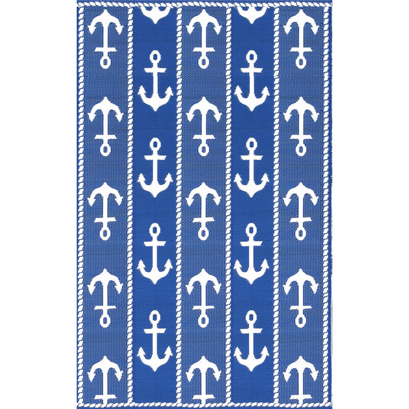 Mad Mats Anchor Reversible, UV Resistant Blue & White Indoor/Outdoor Rug, Rectangle 6' x 9'