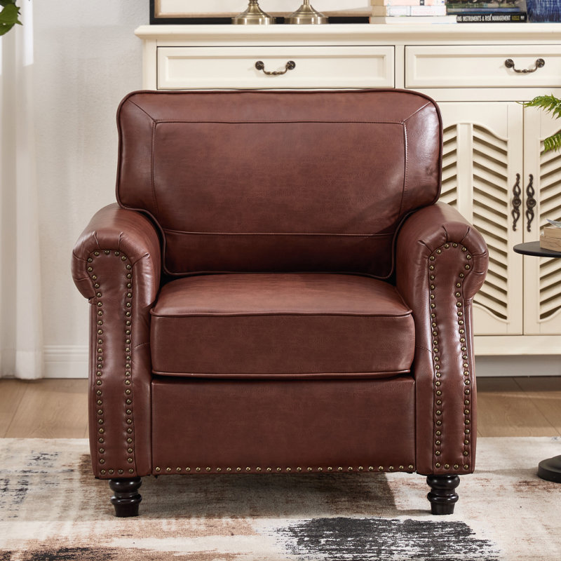 Amarius Faux Leather Rolled Armchair with Nailhead Trim, Dark Coffee