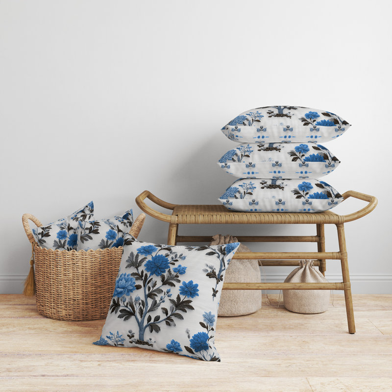 Broderie Dahlia Trail Intérieur/Extérieur 20x20, Carré 20 po, White/Blue