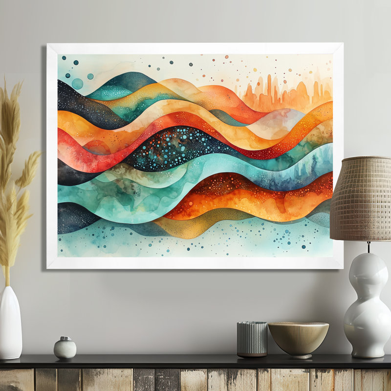 Abstrait abstrait de couleurs arc-en-ciel II - Art mural abstrait, H 34 po x l 44 po, Cadre simple, Blanc