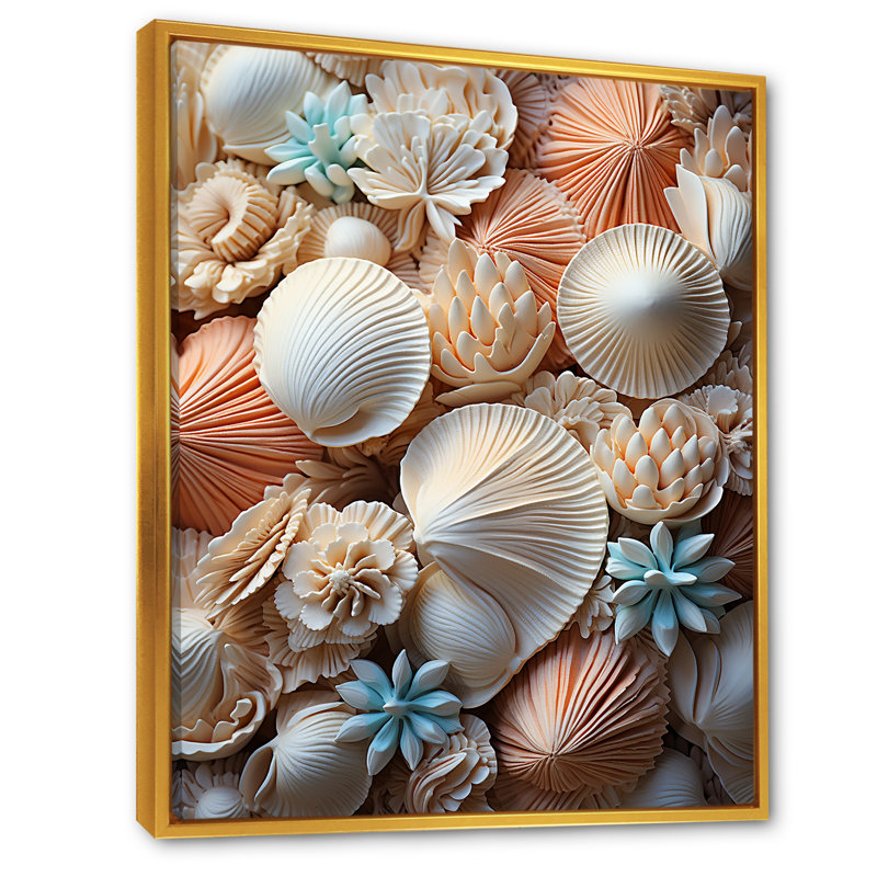 «Classic Seashells By The Sea II», reproduction sur toile, Cadre flottant doré, H 32 po x l 16 po x P 1 po