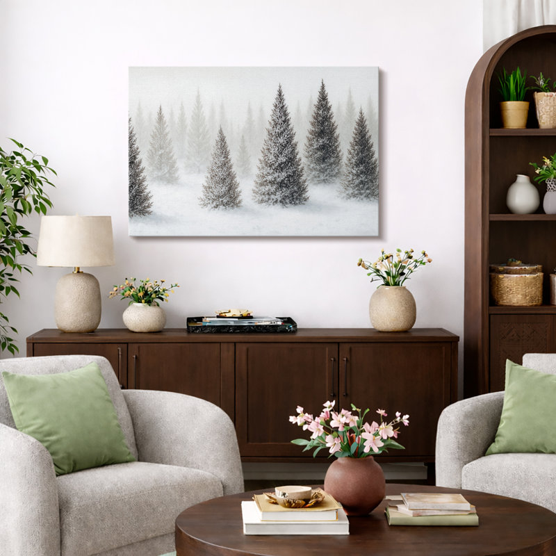 Illustration de forêt hivernale, photos d'arbres de pin enneigé, impression sur toile encadrée, H 12 po x l 18 po x P 1,5 po
