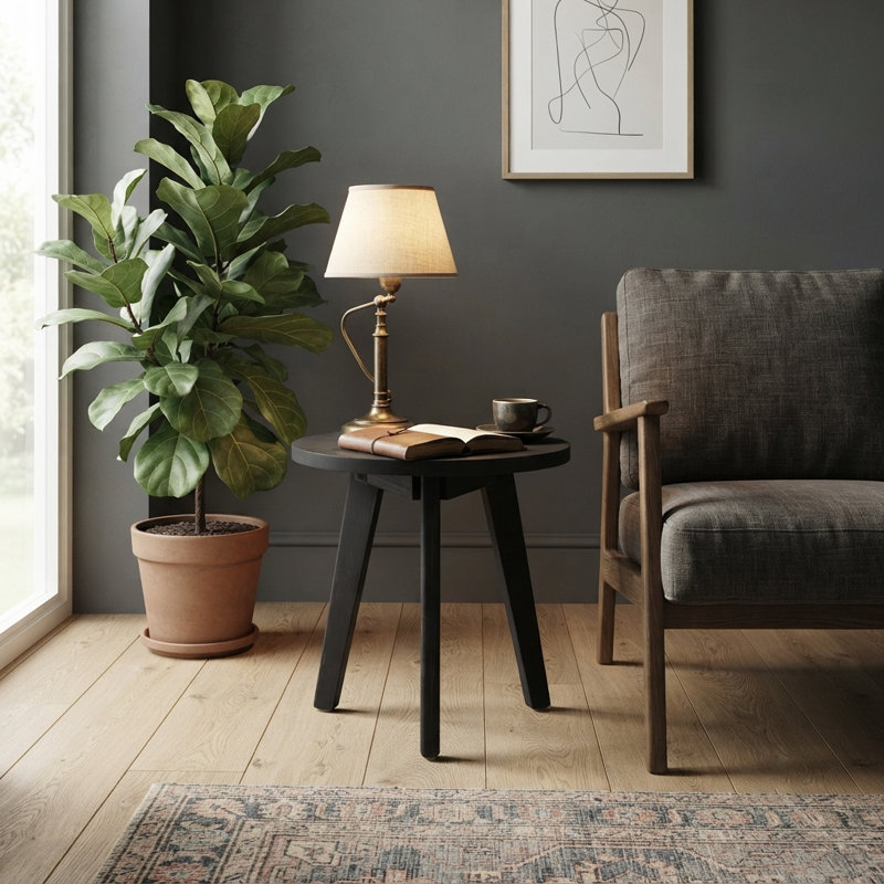 Table d'appoint ronde en bois massif Marina, table d'appoint à trépied en bois d'acacia de style Mid-Century