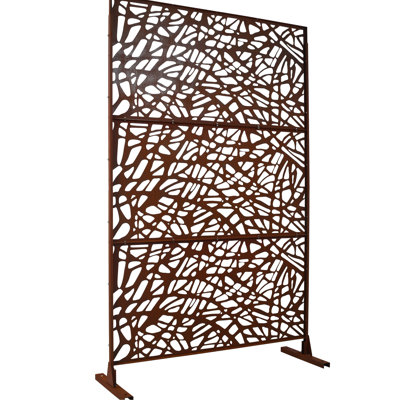 Metal Privacy Screen - 76" H48" W Rust Red For Outdoor & Indoor Patio, Deck, Balcony Balcony, Deck