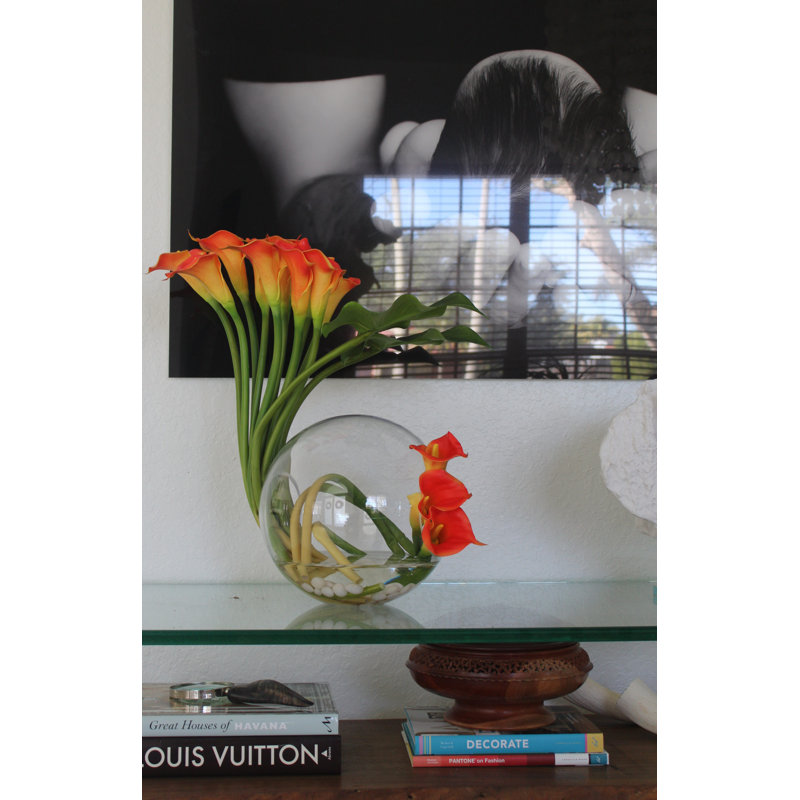 Lillies Faux Floral Arrangement in Vase, Mango