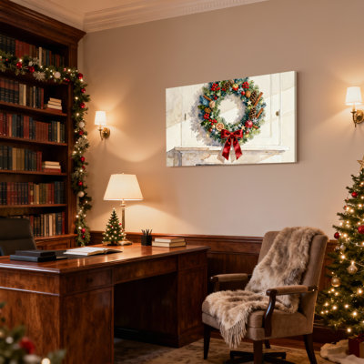 Guirlande de Noël sur cheminée, ensemble de 3 impressions d'art sur toile