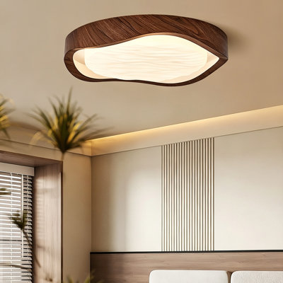 Plafonnier 19,69 po de style Mid-Century, couleur noyer, 3 lumières DEL intégrées intégrées, éclairage de salon à intensité variable