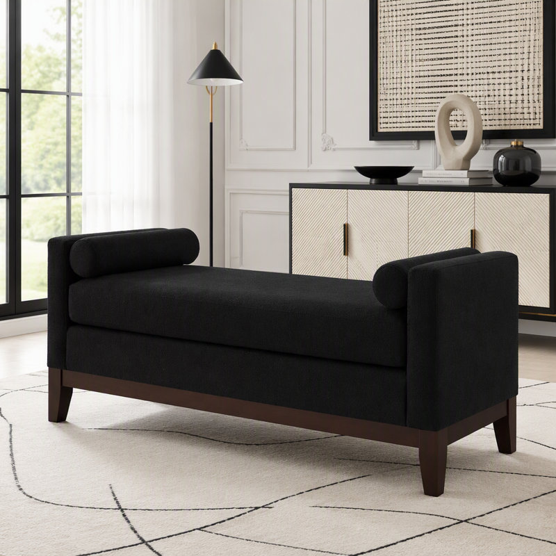 Grand repose-pieds rembourré en tissu avec coussins, Black