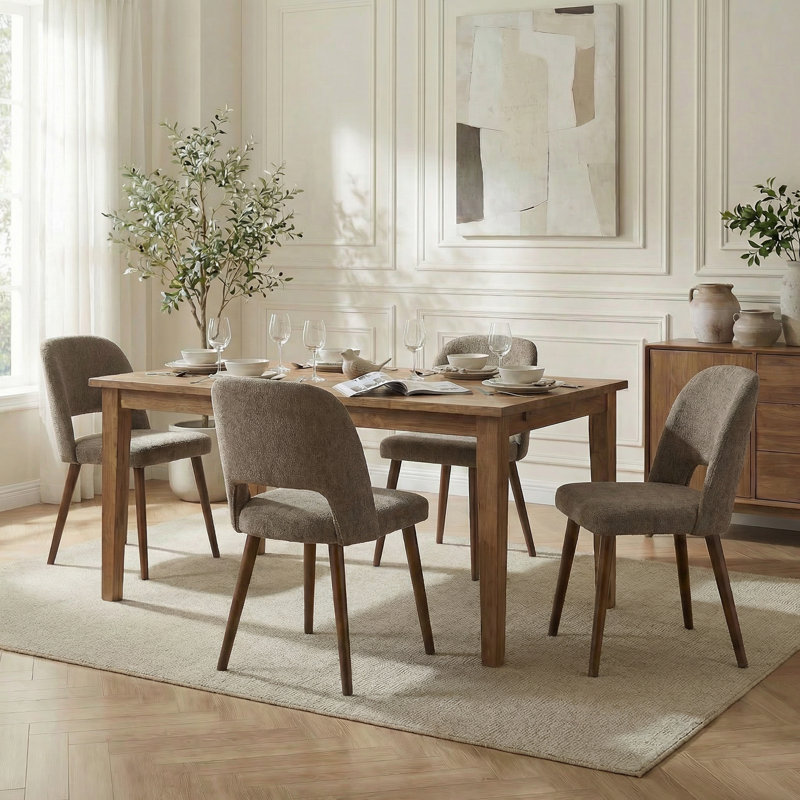 Ensemble de 4 chaises d'appoint rembourrées en chenille avec pieds en bois massif pour salle à manger, 4, Brun