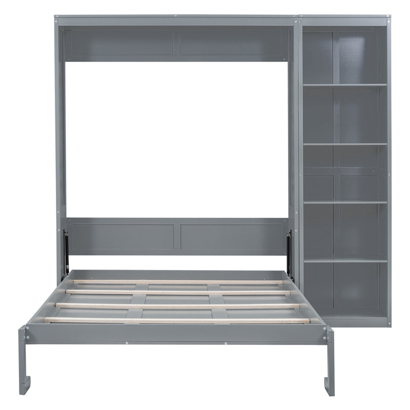 Lit escamotable mural avec tablettes Murphy, Gris, Grand lit