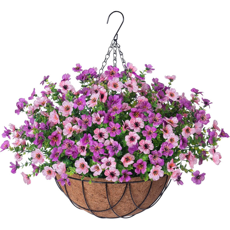 Panier suspendu à fleurs artificielles, Rose/mauve