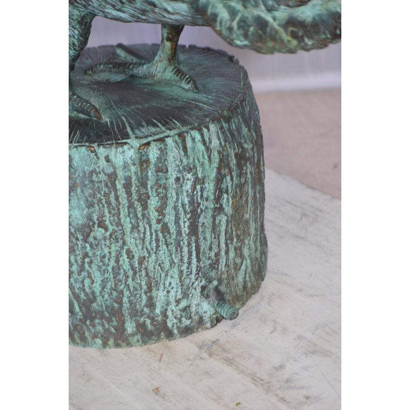 Large Bronze Pelican Fountain Statue - Soho Green & Brown Patina Stunning Outdoor Decor, 30"L x 16"W