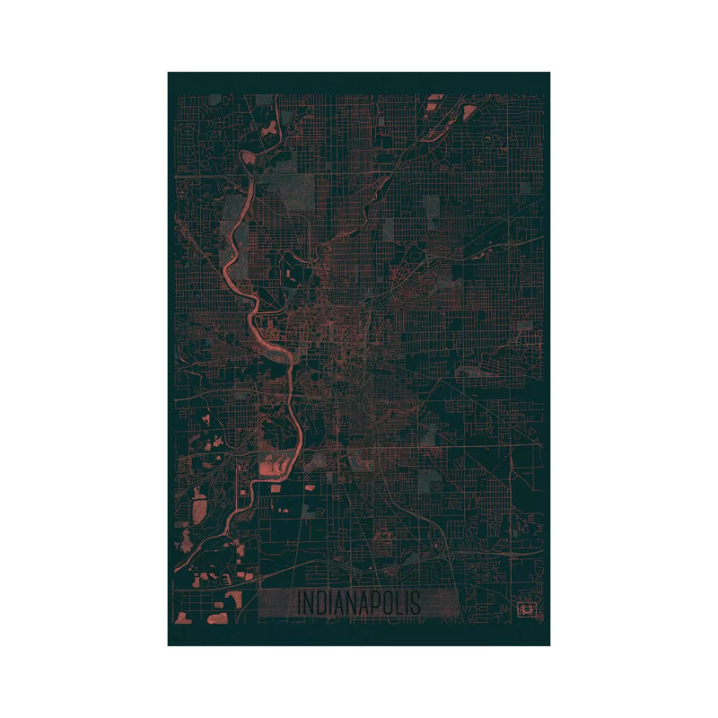 Indianapolis Infrared Urban Blueprint Map by Hubert Roguski - Wrapped Canvas Print, 20.32 cm H x 30.48 cm W