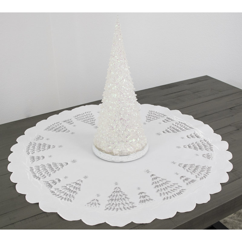 Scène d'arbre de Noël enneigé argenté sur plateau de table ivoire (rond), Rond 33 po