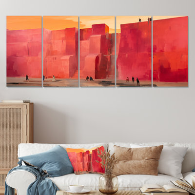 «Orange Judaism Wail Wall Prayer II - Judaism», ensemble de 5 pièces d'art mural