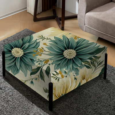 Grand repose-pieds carré rétro vintage vert et beige Dahlia I