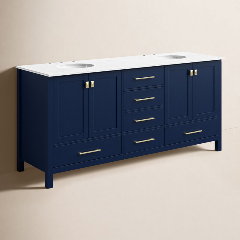 Ensemble de meuble-lavabo large 72 "Irene, Bleu, Quartz Calacatta