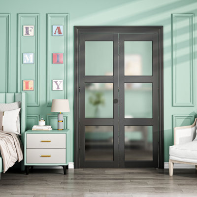 Portes pliantes pliantes en verre trempé givré 32 po x H 80 po x 3 po avec trousse de quincaillerie d'installation