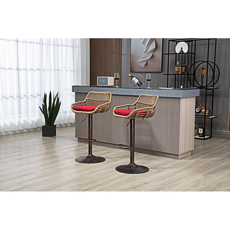 Ensemble de 2 tabourets de bar pivotants réglables avec repose-pieds, chaises de cuisine et chaises de salle à manger, Rouge