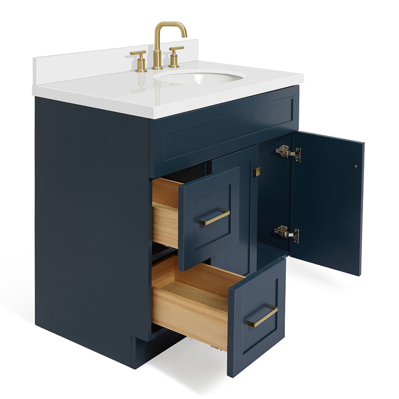 Abell 37'' Single Bathroom Vanity with White Quartz Top, Midnight Blue
