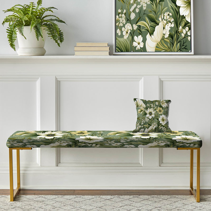 Banc floral rembourré or, Green Floral Flourishes Elegance I