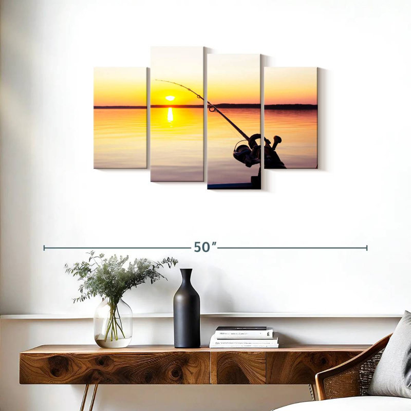 Senne pêchant au coucher du soleil, H 22 po x l 36 po